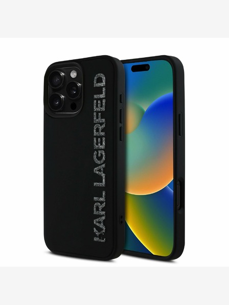 Karl Lagerfeld Karl Lagerfeld 3D cauciuc Glitter Logo spate capac pentru iPhone 16 Pro Max negru