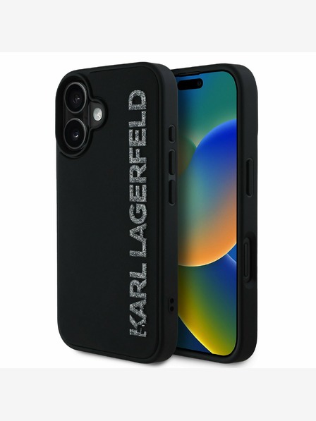 Karl Lagerfeld Karl Lagerfeld 3D cauciuc Glitter Logo spate capac pentru iPhone 16 negru