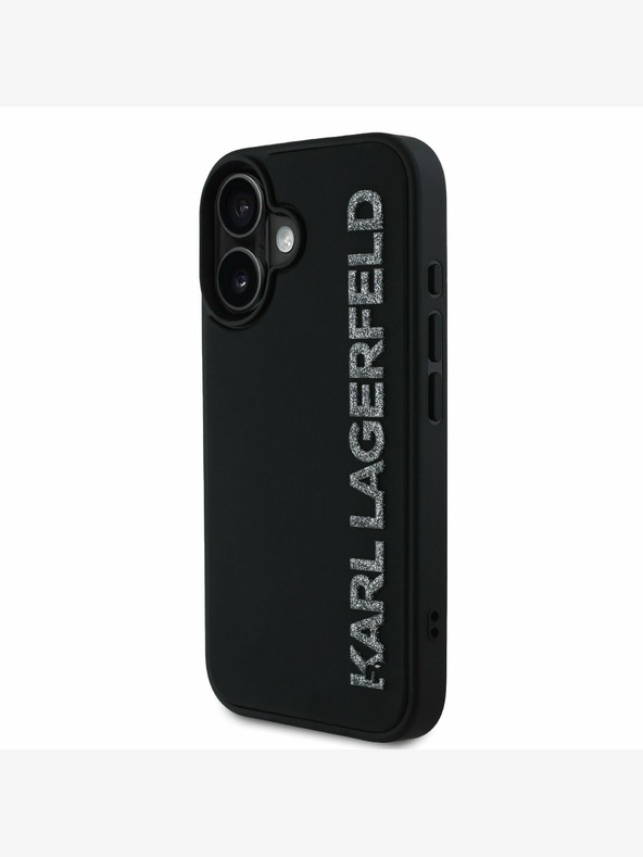 Karl Lagerfeld Karl Lagerfeld 3D cauciuc Glitter Logo spate capac pentru iPhone 16 negru