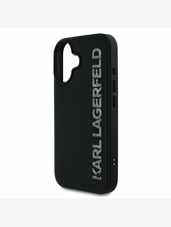 Karl Lagerfeld Karl Lagerfeld 3D cauciuc Glitter Logo spate capac pentru iPhone 16 negru