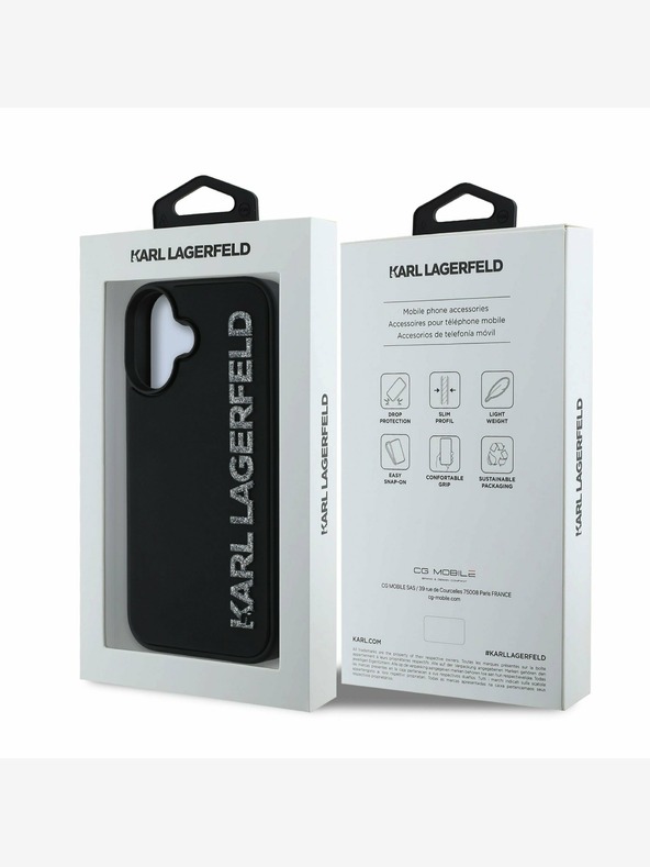 Karl Lagerfeld Karl Lagerfeld 3D cauciuc Glitter Logo spate capac pentru iPhone 16 negru