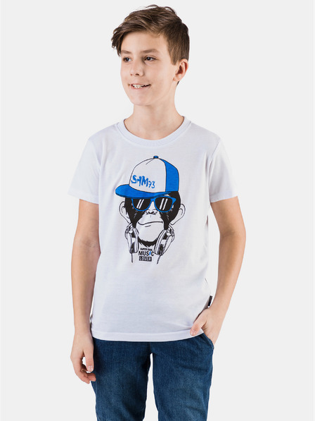 Sam 73 Tricou alb pentru băieți cu imprimeu SAM 73