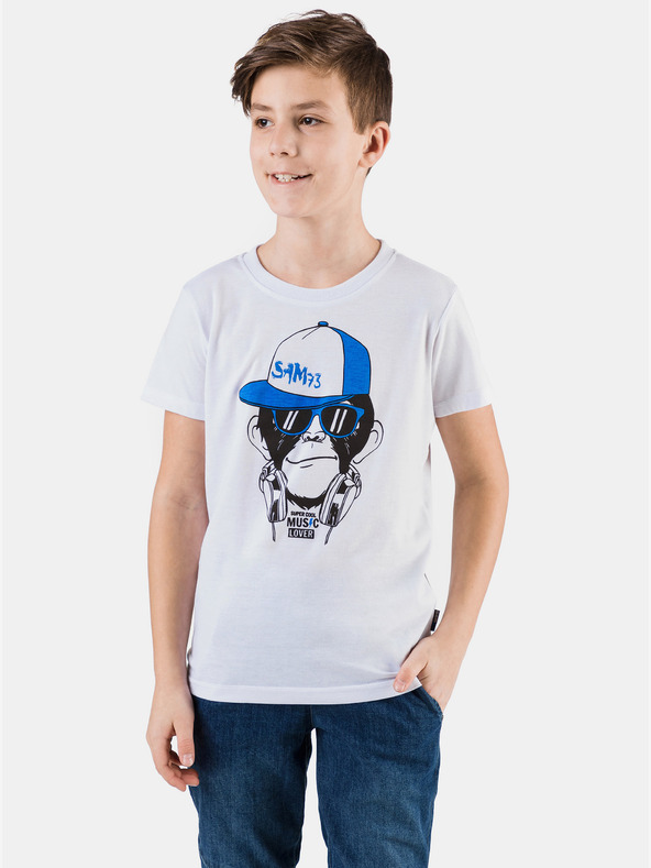 Sam 73 Tricou alb pentru băieți cu imprimeu SAM 73