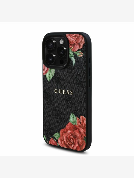 Guess Guess PU Leather 4G Roses MagSafe Back Cover pentru iPhone 16 Pro Black