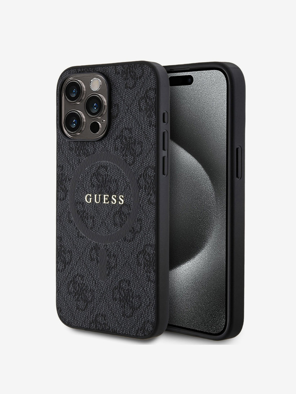 Guess Guess PU Leather 4G Colored Ring MagSafe Back Cover pentru iPhone 15 Pro Max negru