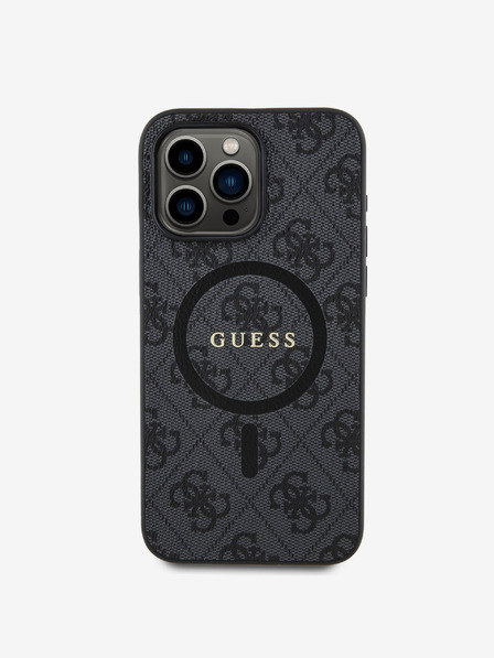 Guess Guess PU Leather 4G Colored Ring MagSafe Back Cover pentru iPhone 15 Pro Max negru