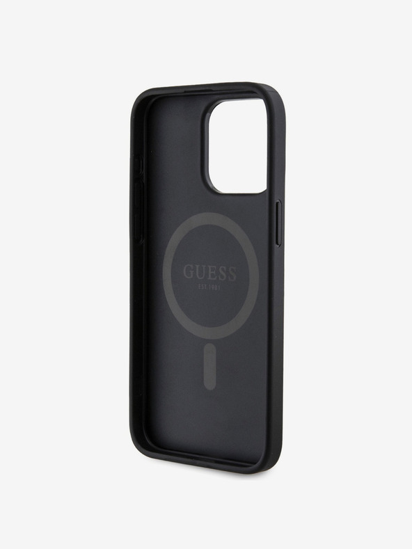 Guess Guess PU Leather 4G Colored Ring MagSafe Back Cover pentru iPhone 15 Pro Max negru