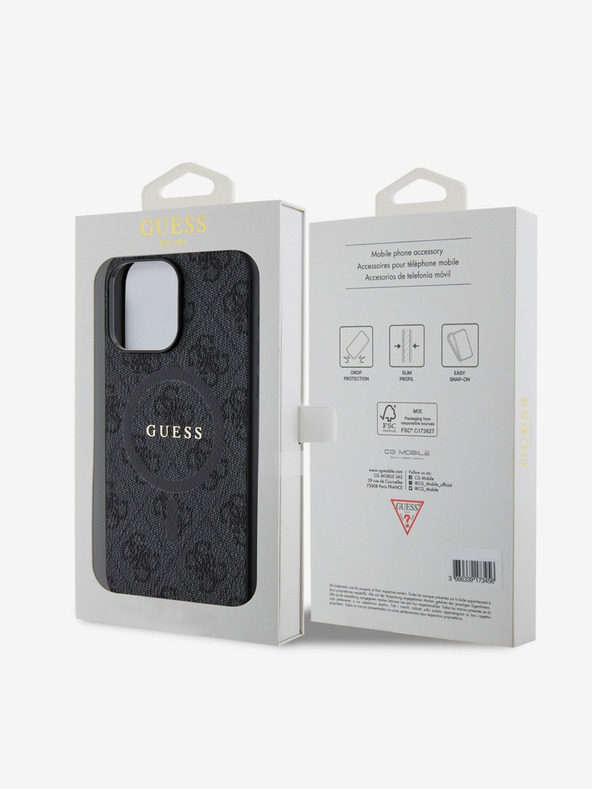 Guess Guess PU Leather 4G Colored Ring MagSafe Back Cover pentru iPhone 15 Pro Max negru