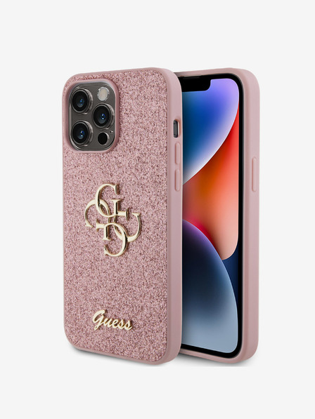 Guess Guess PU Fixed Glitter 4G Metal Logo Back Cover pentru iPhone 15 Pro Max Roz