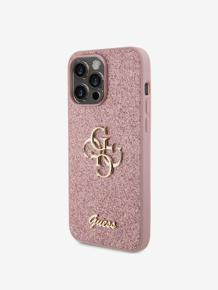 Guess Guess PU Fixed Glitter 4G Metal Logo Back Cover pentru iPhone 15 Pro Max Roz