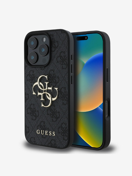 Guess Guess PU 4G Metal Logo Back Cover pentru iPhone 16 Pro Grey