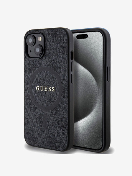 Guess Guess PU Leather 4G Colored Ring MagSafe Back Cover pentru iPhone 15 negru