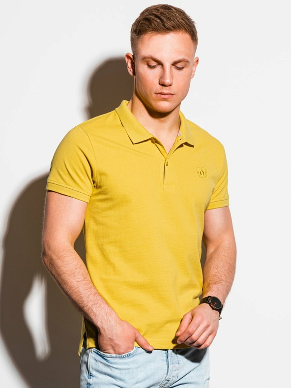 Ombre Clothing Tricou polo basic galben pentru bărbați Ombre Clothing