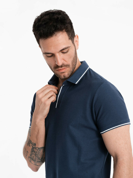 Ombre Clothing Tricou polo albastru închis fără nasturi pentru bărbați Ombre Clothing