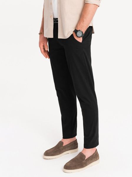 Ombre Clothing Pantaloni chino negri pentru bărbați cu curea decorativă Ombre Clothing