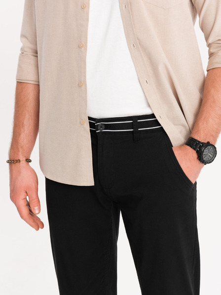 Ombre Clothing Pantaloni chino negri pentru bărbați cu curea decorativă Ombre Clothing