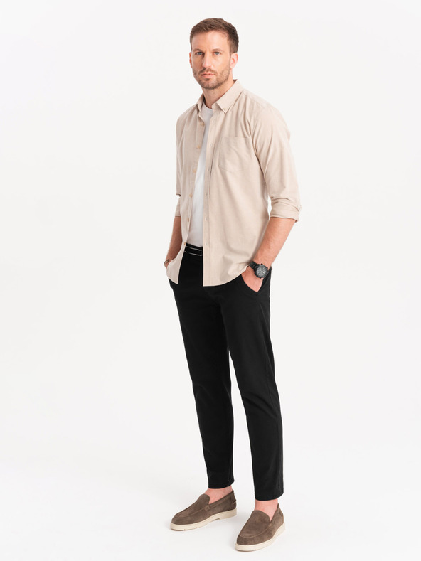 Ombre Clothing Pantaloni chino negri pentru bărbați cu curea decorativă Ombre Clothing