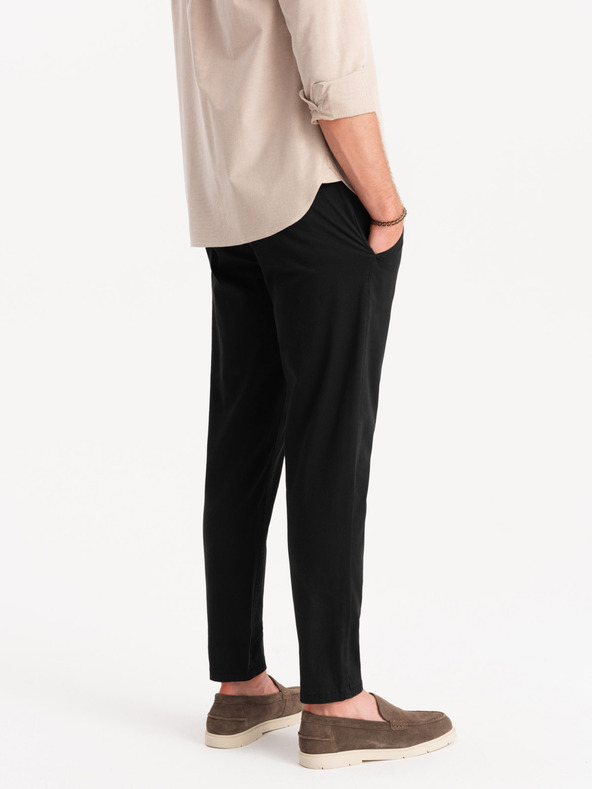 Ombre Clothing Pantaloni chino negri pentru bărbați cu curea decorativă Ombre Clothing