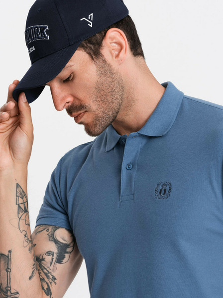 Ombre Clothing Tricou polo basic albastru pentru bărbați Ombre Clothing