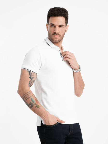 Ombre Clothing Tricou polo alb pentru bărbați fără nasturi Ombre Clothing