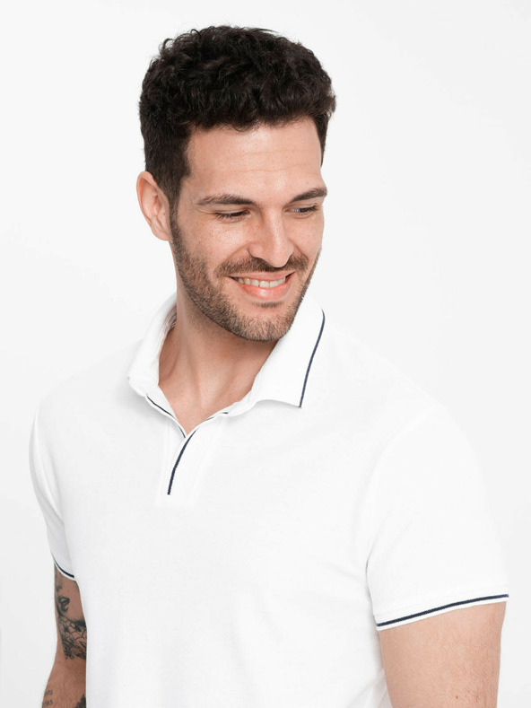 Ombre Clothing Tricou polo alb pentru bărbați fără nasturi Ombre Clothing