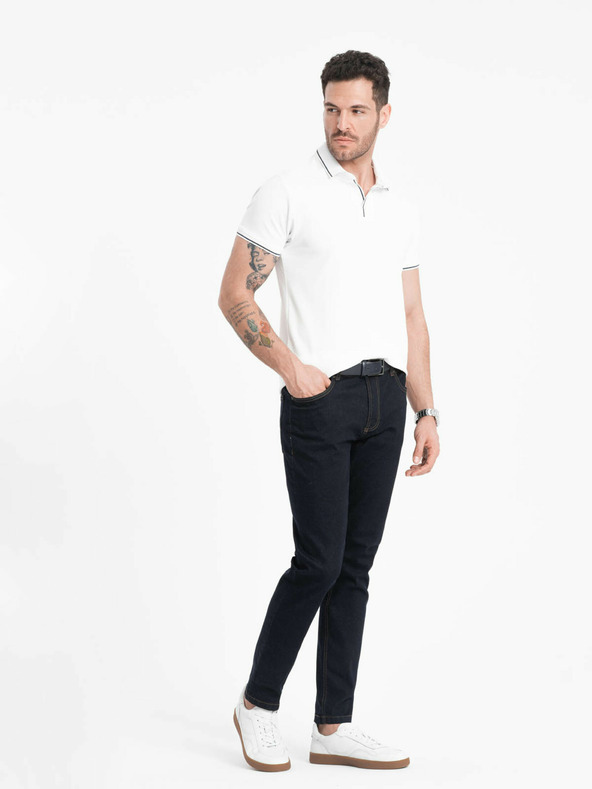 Ombre Clothing Tricou polo alb pentru bărbați fără nasturi Ombre Clothing