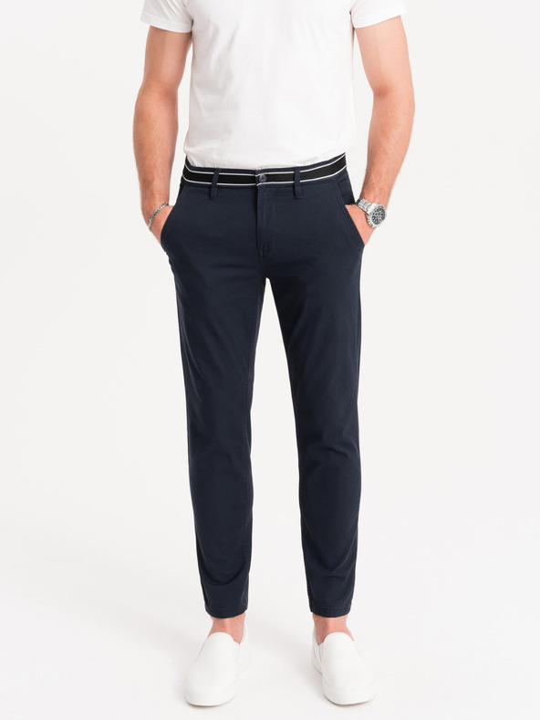 Ombre Clothing Pantaloni chino albastru închis pentru bărbați cu curea decorativă Ombre Clothing