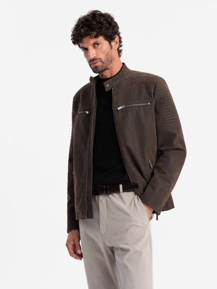Ombre Clothing Jachetă de motociclist retro pentru bărbați cu guler înalt Ombre Clothing V1 OM-JAFL-0197