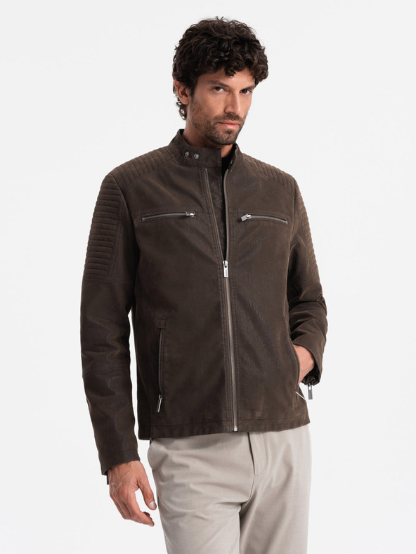 Ombre Clothing Jachetă de motociclist retro pentru bărbați cu guler înalt Ombre Clothing V1 OM-JAFL-0197