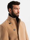 Ombre Clothing Palton bărbătesc cu închidere asimetrică și guler înalt maro deschis Ombre Clothing