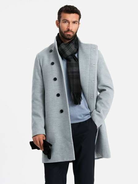 Ombre Clothing Palton parka bărbătesc cu guler înalt și închidere asimetrică Gri Îmbrăcăminte Ombre