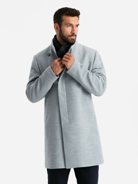 Ombre Clothing Palton parka bărbătesc cu guler înalt și închidere asimetrică Gri Îmbrăcăminte Ombre