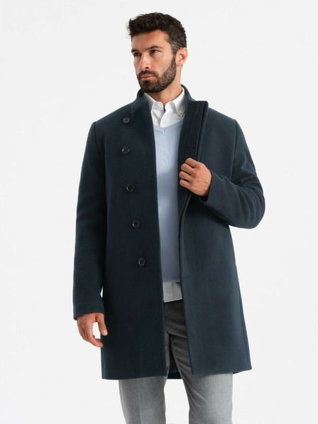 Ombre Clothing Palton asimetric cu guler înalt pentru bărbați albastru închis Îmbrăcăminte Ombre