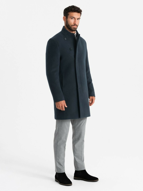 Ombre Clothing Palton asimetric cu guler înalt pentru bărbați albastru închis Îmbrăcăminte Ombre