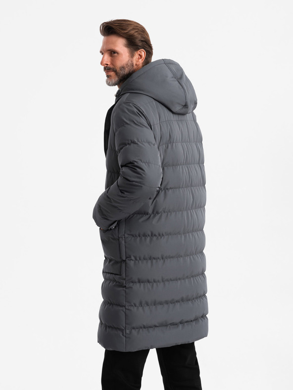 Ombre Clothing Jachetă matlasată lungă pentru bărbați cu rever și căptușeală grafit Ombre Clothing