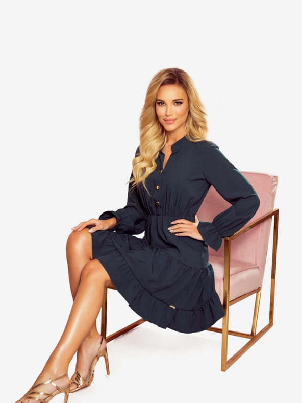 numoco Rochie verde cu volane și nasturi aurii Numoco