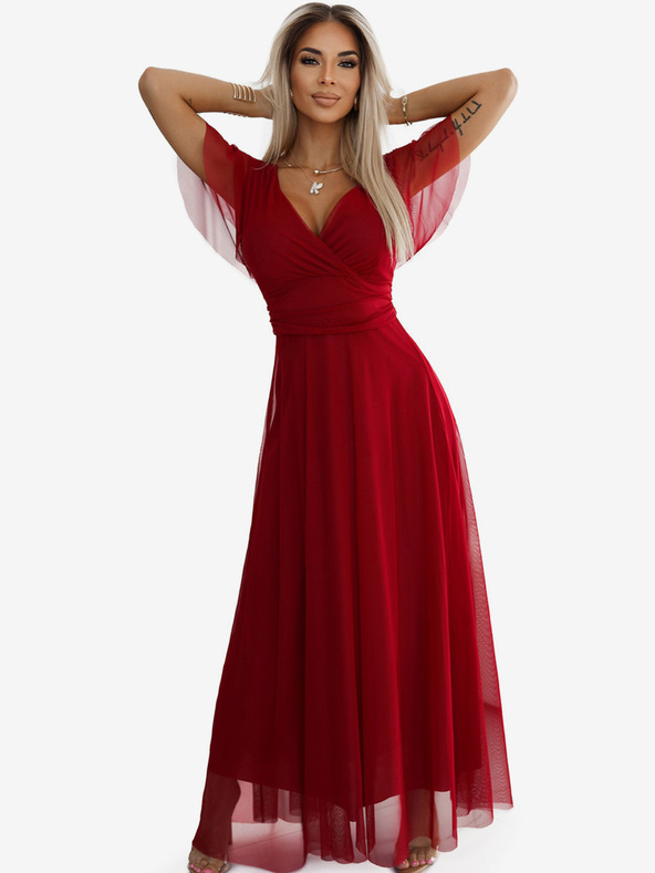 numoco Rochie lungă cu decolteu și mâneci scurte - burgundy Numoco NASTIA