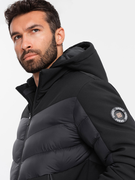 Ombre Clothing Jachetă combinată matlasată cu guler înalt pentru bărbați negru Ombre Clothing