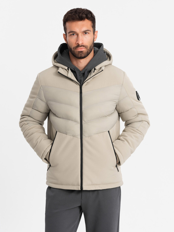 Ombre Clothing Jachetă matlasată cu guler înalt pentru bărbați - bej Îmbrăcăminte Ombre