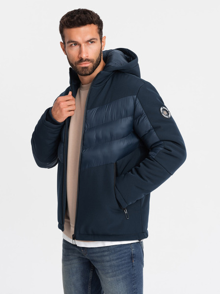 Ombre Clothing Jachetă bărbătească matlasată cu guler înalt combinată albastru închis Îmbrăcăminte Ombre