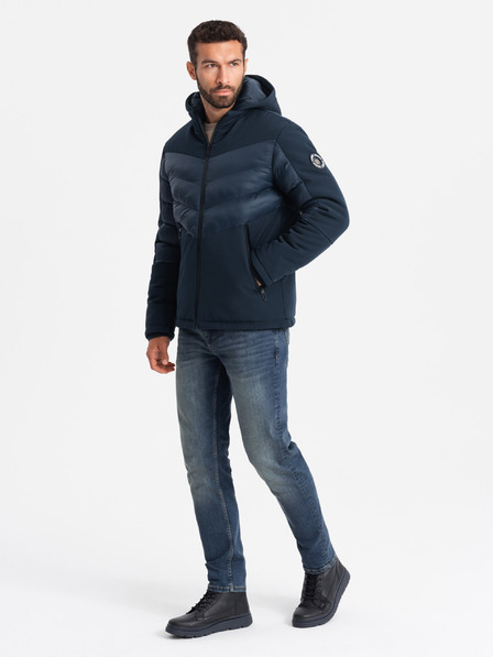 Ombre Clothing Jachetă bărbătească matlasată cu guler înalt combinată albastru închis Îmbrăcăminte Ombre