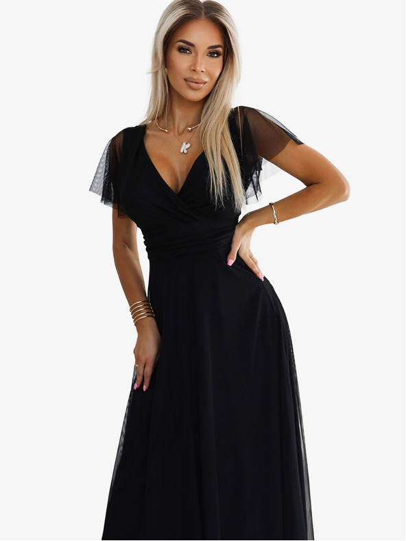 numoco Rochie lungă cu decolteu și mâneci scurte - negru Numoco NASTIA