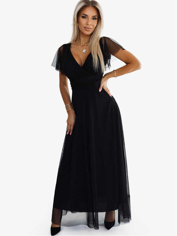 numoco Rochie lungă cu decolteu și mâneci scurte - negru Numoco NASTIA