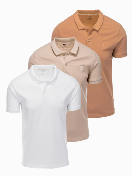 Ombre Clothing Tricou polo din bumbac pentru bărbați BASIC - alb/alb/maro deschis V6 OM-POBS-0133 Ombre Clothing