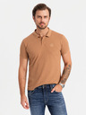 Ombre Clothing Tricou polo din bumbac pentru bărbați BASIC - alb/alb/maro deschis V6 OM-POBS-0133 Ombre Clothing