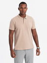 Ombre Clothing Tricou polo din bumbac pentru bărbați BASIC - alb/alb/maro deschis V6 OM-POBS-0133 Ombre Clothing