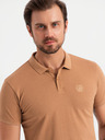 Ombre Clothing Tricou polo din bumbac pentru bărbați BASIC - alb/alb/maro deschis V6 OM-POBS-0133 Ombre Clothing
