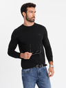 Ombre Clothing Tricou SLIM FIT cu mânecă lungă în V, pentru bărbați, cu elastan și imprimeu negru Ombre Clothing