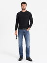 Ombre Clothing Tricou SLIM FIT cu mânecă lungă în V, pentru bărbați, cu elastan și imprimeu negru Ombre Clothing