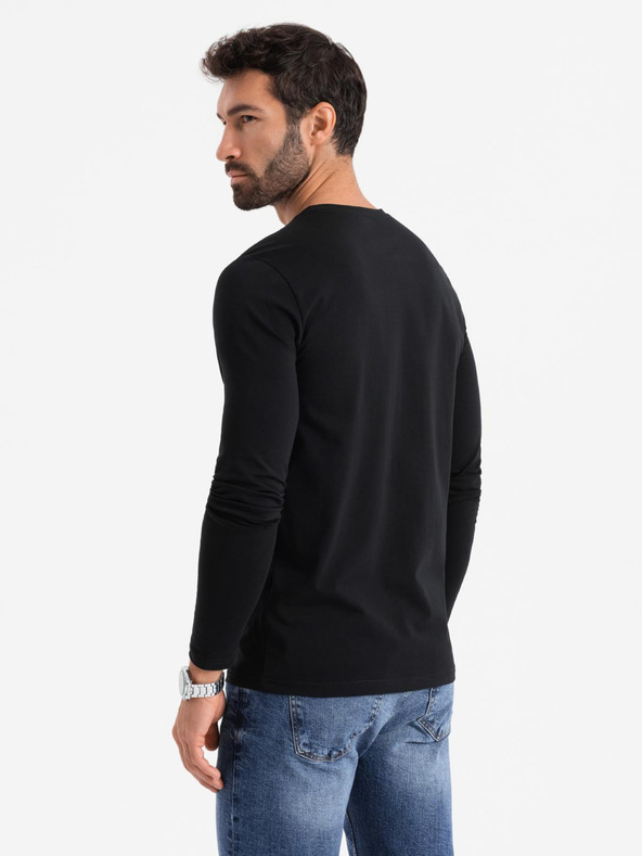 Ombre Clothing Tricou SLIM FIT cu mânecă lungă în V, pentru bărbați, cu elastan și imprimeu negru Ombre Clothing
